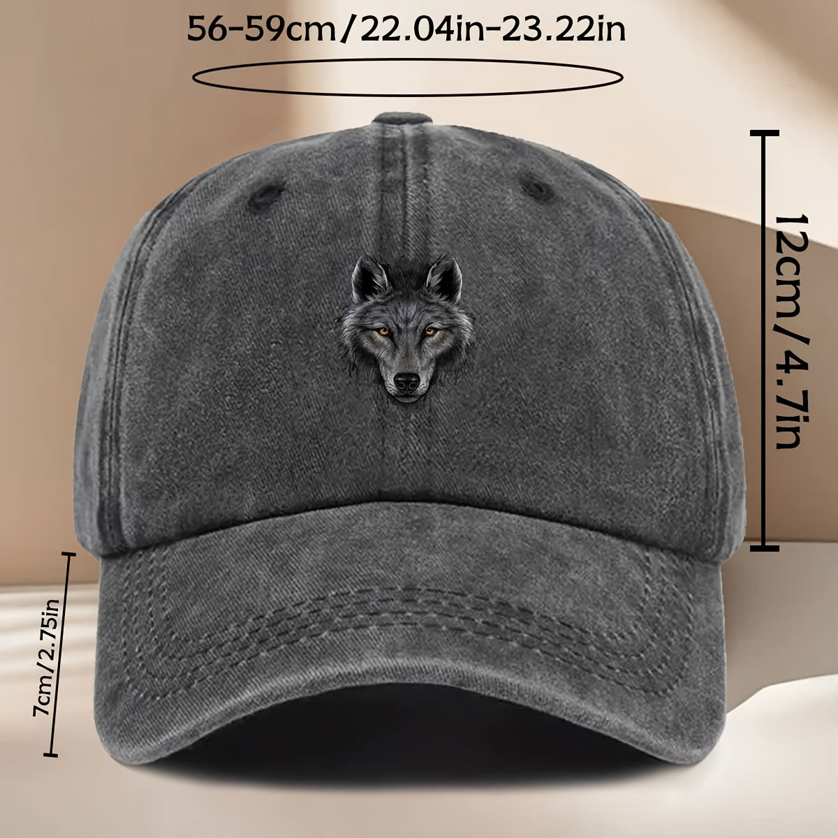 Men' & Women' Vintage Distressed Duckbill Cap with Wolf Head Print - Curved Brim Baseball Hat Suitable for All Seasons, Lightweight Durable Outdoor Travel, Hip-Hop Style for Daily Wear, Vacation, - Fits Head Circumference Well