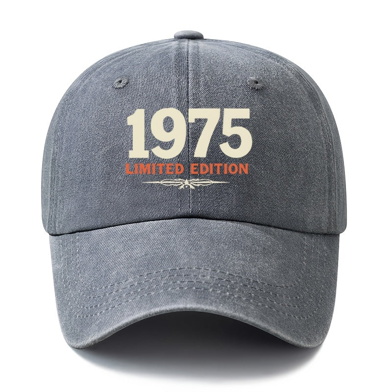 A Unisex, Fashionable and Versatile Printed 1975 LIMITED EDITION Baseball Cap, a Classic Retro Washed Outdoor Lightweight Curved Brim Cap, Suitable for Outdoor Vacations, Travel, Camping, and Other Casual Occasions, a Hip-hop Cap for Holiday Parties,