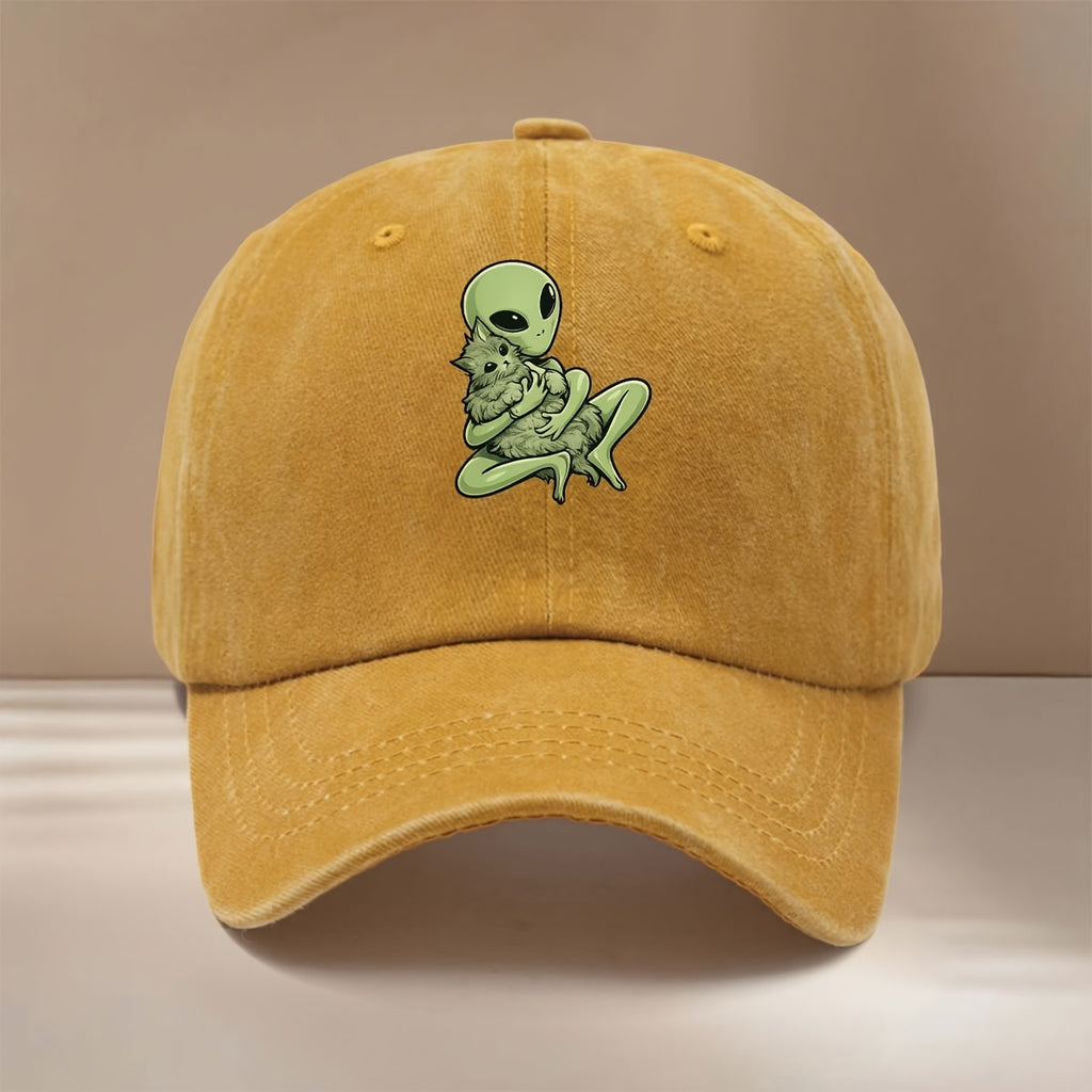 Alien Kitten Pattern Baseball Cap Comfortable Curved Brim Unisex Dad Hat Easy Hip-Hop Hat Fashion Outdoor Casual Hat All-Season Trucker Cap