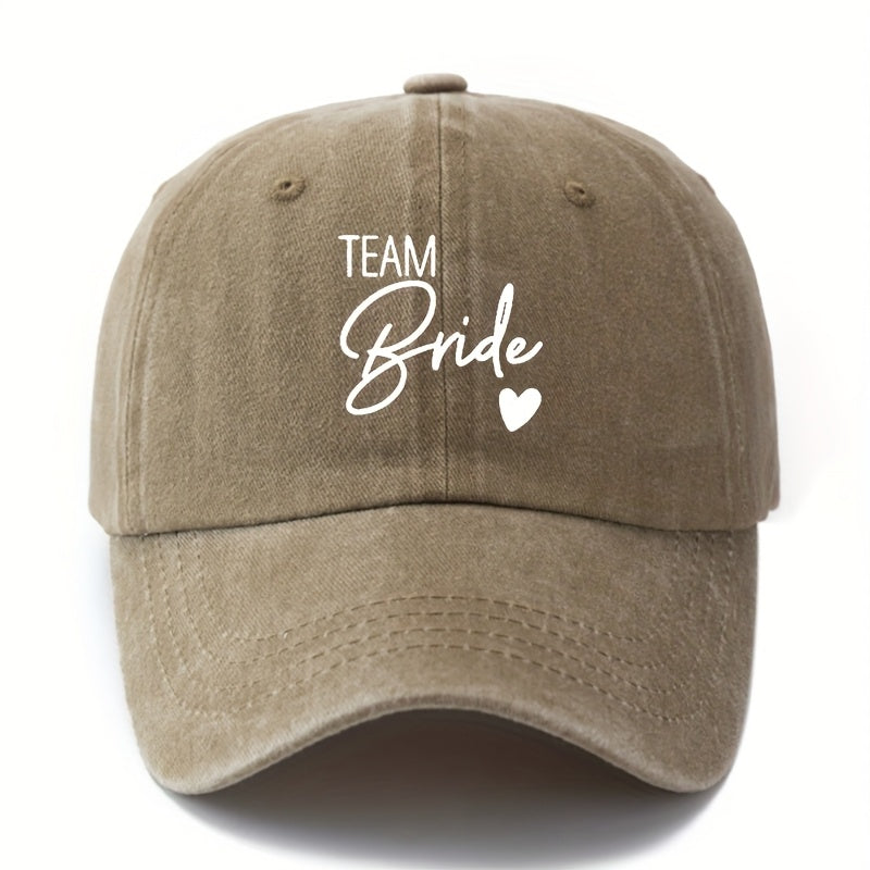 Unisex Printed Letter Washed Baseball Cap, TEAM Bride Curved Brim Hat, Lightweight Outdoor Bucket Hat for Camping And Travel Casual Style, Trucker Baseball Cap Suitable for Men And Women