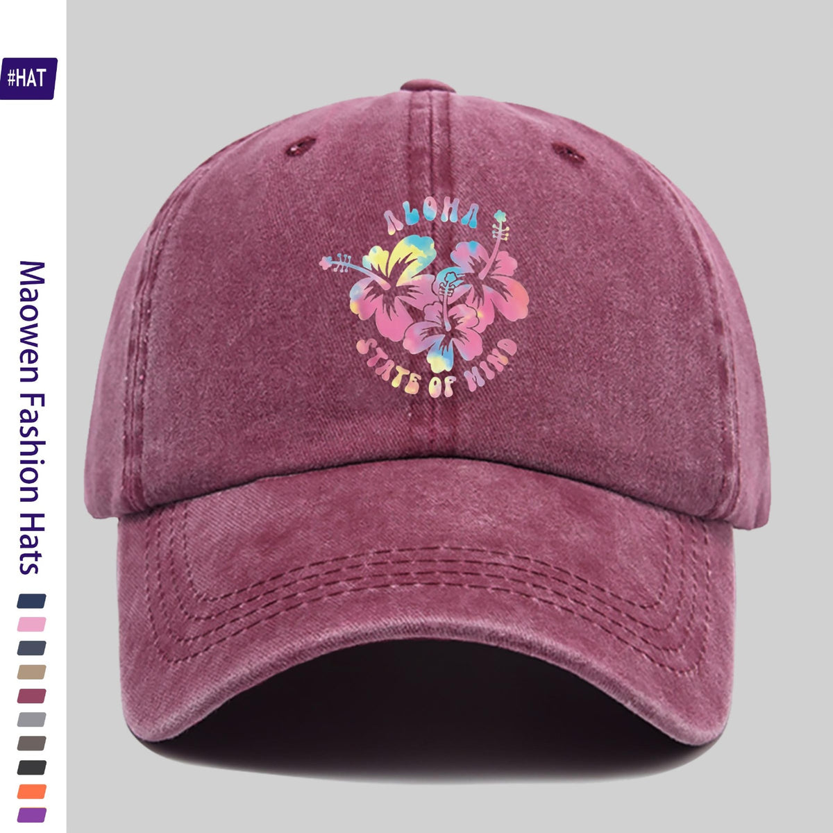 1pc Vintage Distressed Adjustable Sports Cap, Featuring a Washed-Out Cap Body with a Hawaiian-Style Tie-Dye Hibiscus Flower Print, an Outdoor Casual Cap, a Fashionable Printed Breathable Baseball Cap, a Must-Have Fashion Item, an Ideal Choice