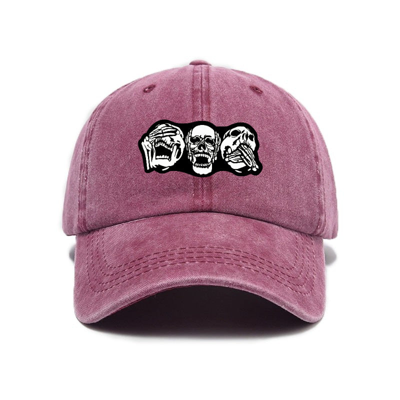 Fashion Easy Skull Print Washed Distressed Soft Top Sunshade Baseball Cap Unisex All-Match Baseball Cap