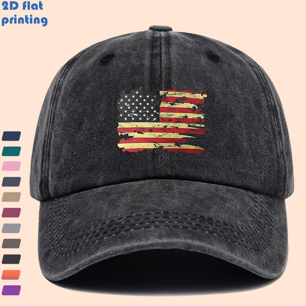 Distressed-Cut USA Flag Baseball Cap with Star-And-Striped Print, Suitable for Daily Wear, Stylish And Trendy Decorative Sun Hat, Comfortable And Lightweight Trucker Sun Hat, Adjustable Strap Dad Hat, Perfect for Street Casual Wear