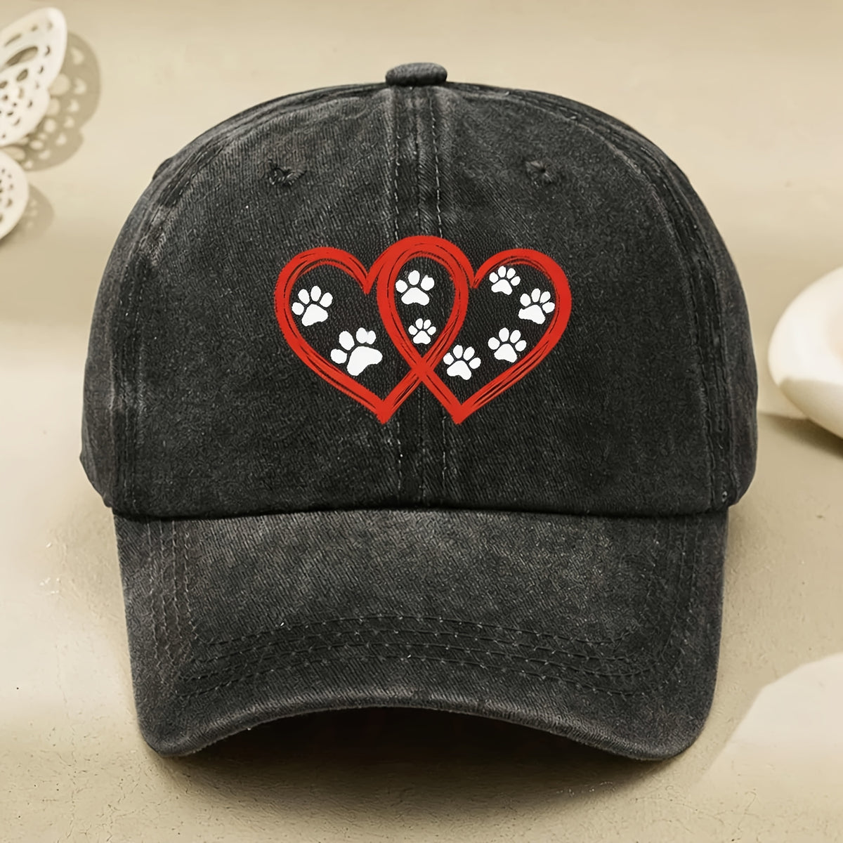 Cute Paw Print Heart Baseball Cap for Women & Men - Vintage Pet Lover Gift with Paw Print & Heart, Machine Washable Cap Suitable for Casual Streetwear, Dog, Anniversary Gift for Pet Owners