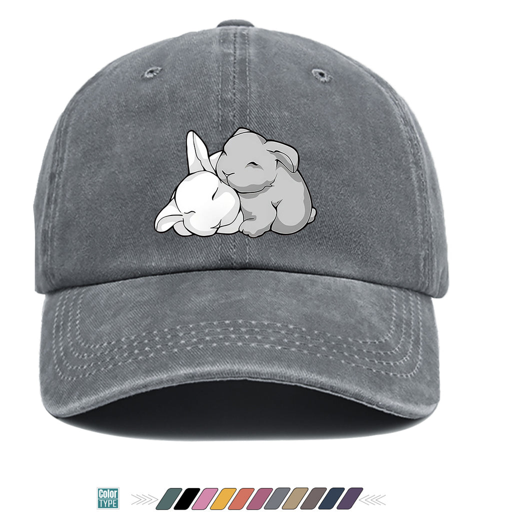 1pc Cuddling Cartoon Rabbits Print Baseball Cap, Soft and Adorable Animal Pattern Hat, Comfortable and Breathable Sun Hat, Stylish Simple  Hat, Unisex Adjustable Baseball Cap, Daily Casual Hat, Couple's Date Hat, Suitable for Daily Outings