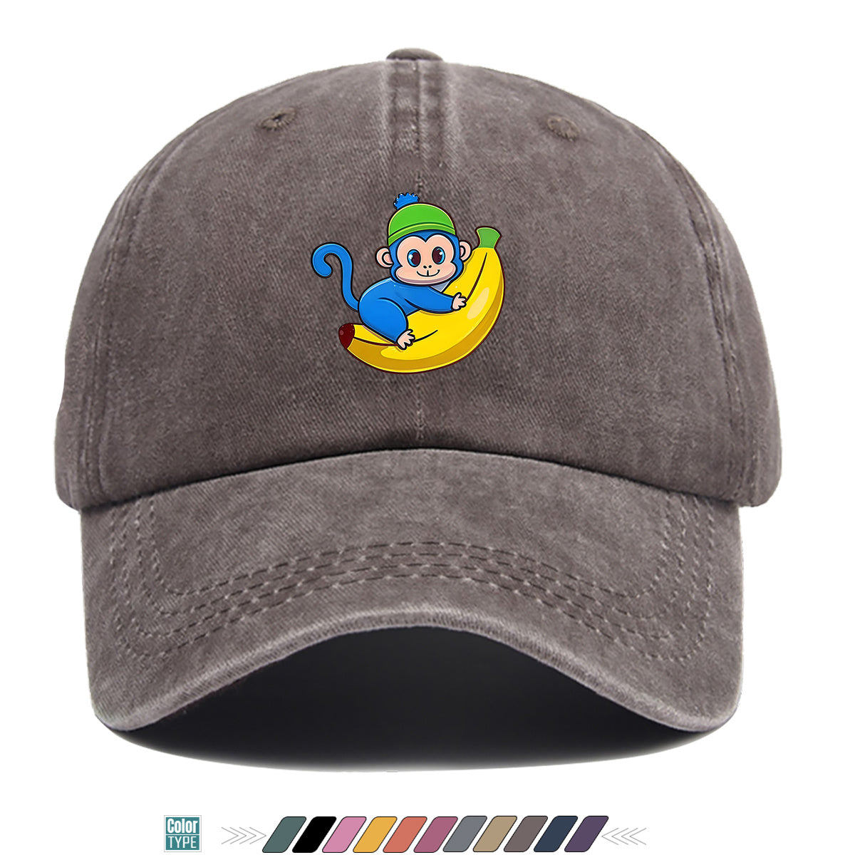 1pc Blue Monkey Banana Print Baseball Cap - Adjustable Unisex & Hat with Monkey & Banana, Suitable for Daily Wear, Outdoor Activities, Amusement Parks, Birthday Gifts - Cute Birthday Present for And