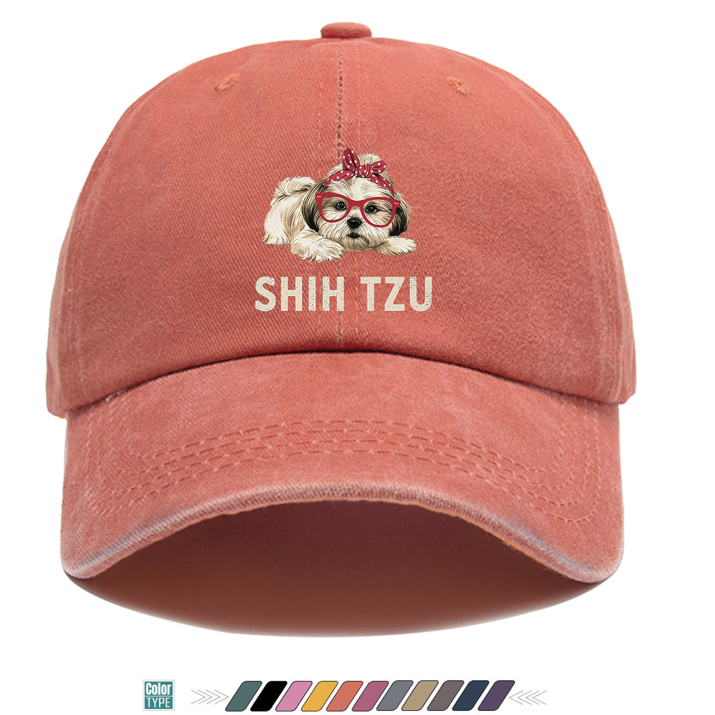 1pc Fashion Cartoon Shih Tzu Print Baseball Cap Comfortable Breathable Duck Tongue Hat Cute Pet Dog Pattern Red And White Polka Dot Bow + Red Frame Glasses Design Unisex Sun Hat Adjustable Size Suitable for Daily Travel, Shopping, Dating