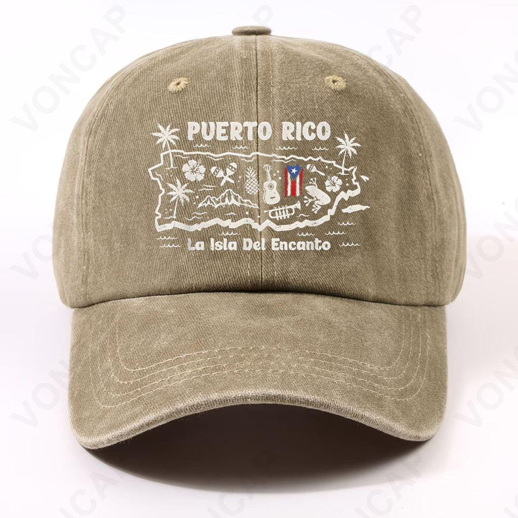 Puerto Rico-Themed Vintage Washed Baseball Cap - Adjustable Closure, Suitable for Home, Commuting, Campus, Sports, Parties, Machine Washable, Iconic Puerto Rican Style, Lightweight Unisex Gift Option