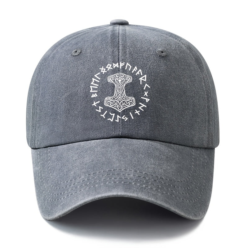Unisex Fashionable All-Match Printed Thor'S Hammer Baseball Cap, Classic Retro Washed Outdoor Lightweight Curved Brim Hat, Trucker Style Baseball Cap, Suitable for Outdoor Vacation Travel Camping And Casual Occasions, Holiday Party Hip-Hop Hat