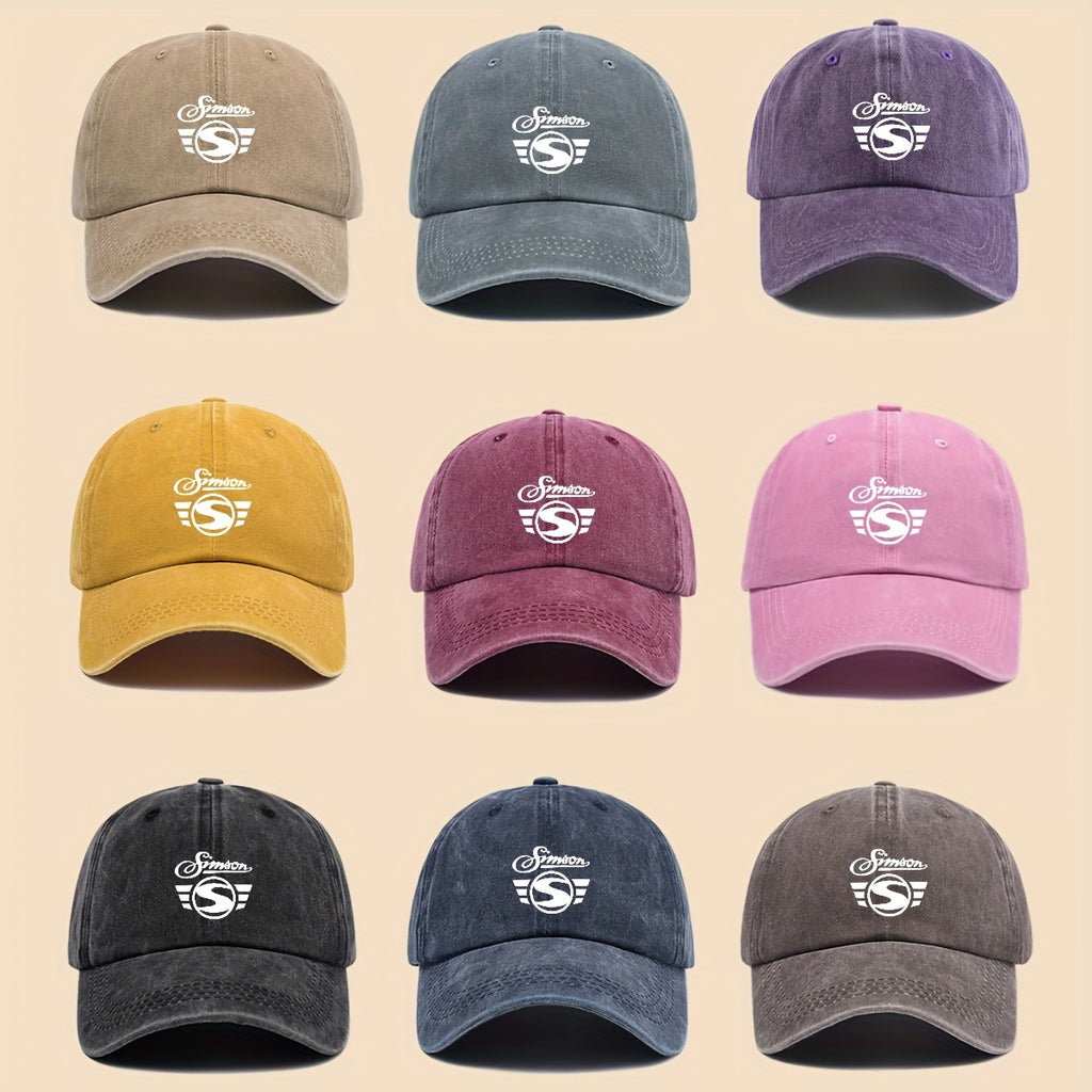 1pc Men's "Simson" Logo Graphic Print Baseball Cap Black Polyester Duckbill Hat with White Geometric Print Breathable Comfort Solid Color Simple  Soft Top Curved Brim Dad Hat Adjustable Size Unisex Casual Skateboard Cap Summer Leisure Accessories