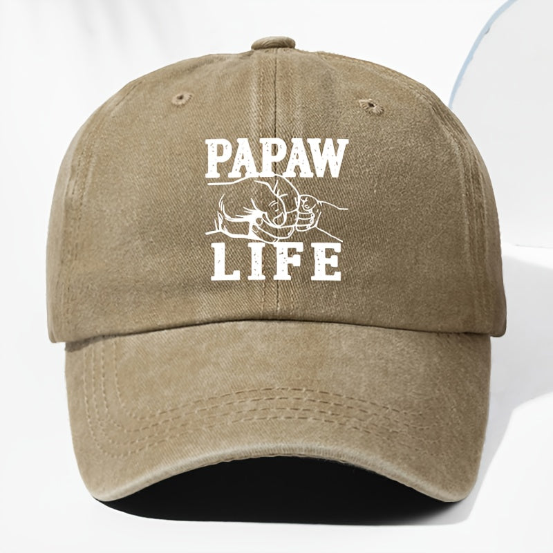 Unisex "PAPAW LIFE" Letter Print Washed Vintage Baseball Cap, Fashionable Sun Outdoor Hat for Men and Women, Adjustable Fit Trucker Hat Suitable for All Seasons and Daily Wear