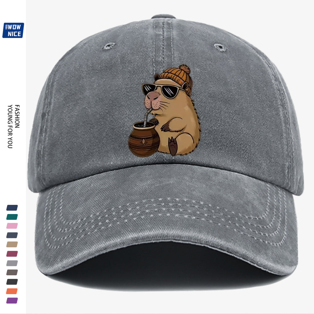 1pc Groundhog Wearing Sunglasses And Hat Drinking Beverage Fun Print Baseball Cap Unisex Slimming Fashion Casual Adjustable Size Daily Outing, Party, Travel, Shopping, Outdoor Activities All-Match Hat Holiday Birthday Gift Best Choice