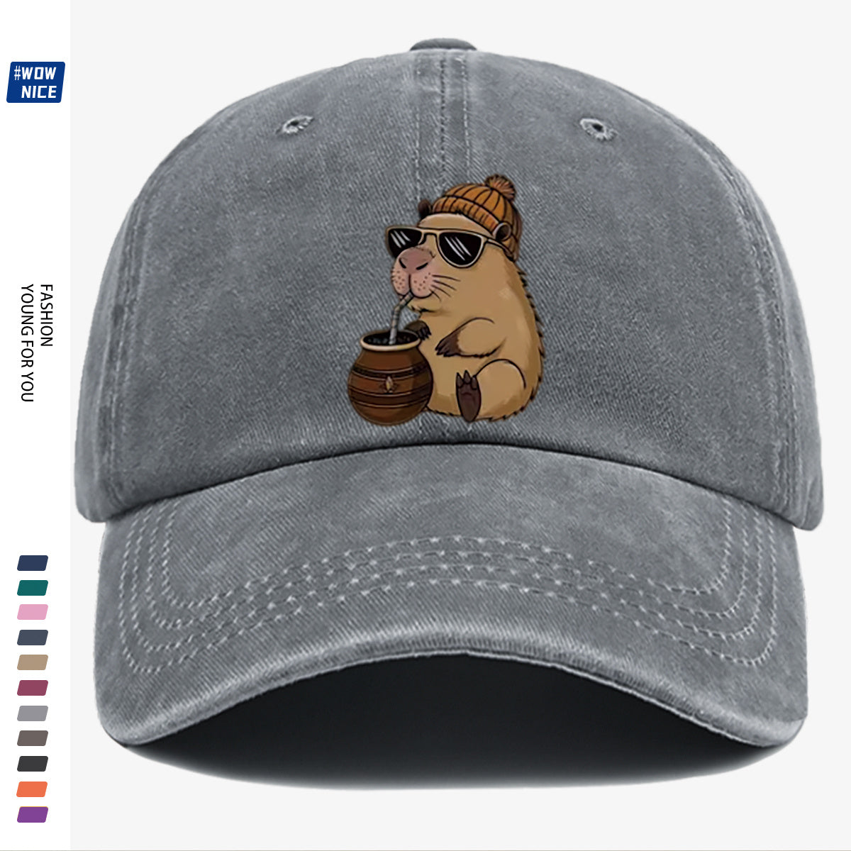 1pc Groundhog Wearing Sunglasses And Hat Drinking Beverage Fun Print Baseball Cap Unisex Slimming Fashion Casual Adjustable Size Daily Outing, Party, Travel, Shopping, Outdoor Activities All-Match Hat Holiday Birthday Gift Best Choice