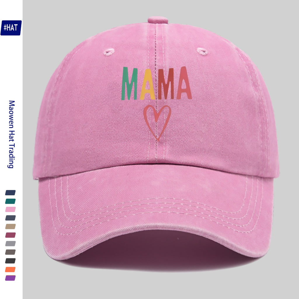 1 Vintage Washed Distressed Baseball Cap, Featuring a Fashionable and Minimalist Aesthetic, Unisex Cap with Multi-color MAMA Heart-shaped Print Design, Adjustable Size, Trendy Street Style, Trucker Dad Hat, Suitable for Outdoor Fishing, Hunting, And