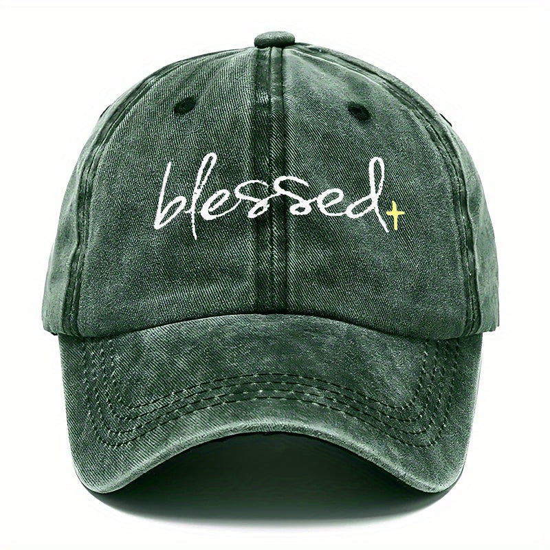 Blessed Embroidered Washed Baseball Cap- Adjustable Dad Hat with a Curved Brim, Suitable for Fishing, Outdoor Activities, And Casual Wear, Unisex, Available in Multiple Colors, Adjustable Cap| Curved Brim Hat| Soft Fabric Construction