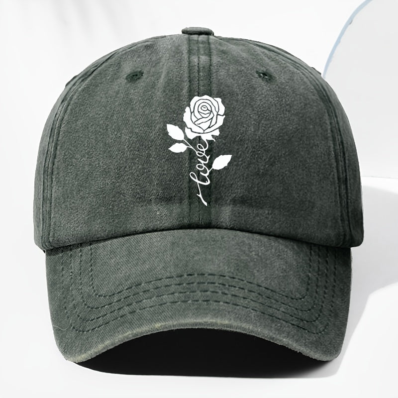 Unisex Rose Love Print Washed Vintage Baseball Cap Fashion Men Women Sunshade Outdoor Hat Adjustable Hat Trucker Cap Suitable for All Seasons Daily Wear