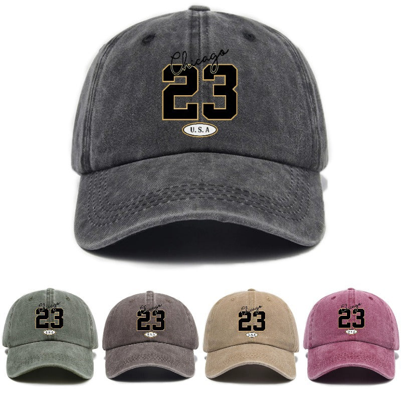 Fashionable, Simple, and Versatile Trendy Number 23 Print Washed Distressed Soft-top Sun- Baseball Cap, Unisex Hat