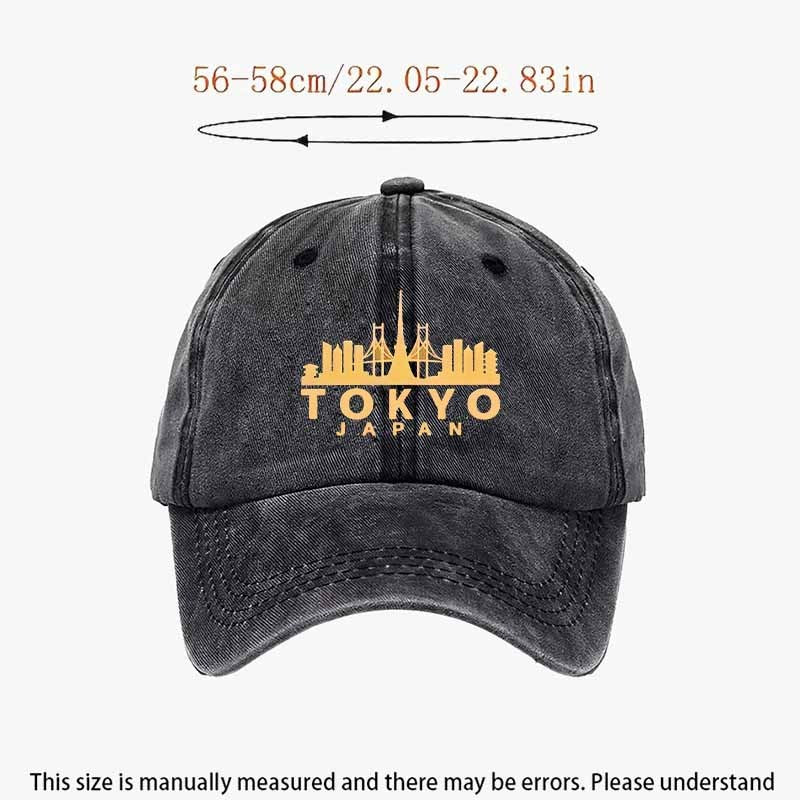 Unisex Washed Baseball Cap with Golden Tokyo Tower Icon - Machine Washable Suitable for Urban Adventures, Tokyo-Themed, Adjustable Pull-String Closure, Iconic Landmark for Men & Women, Casual Travel Accessory