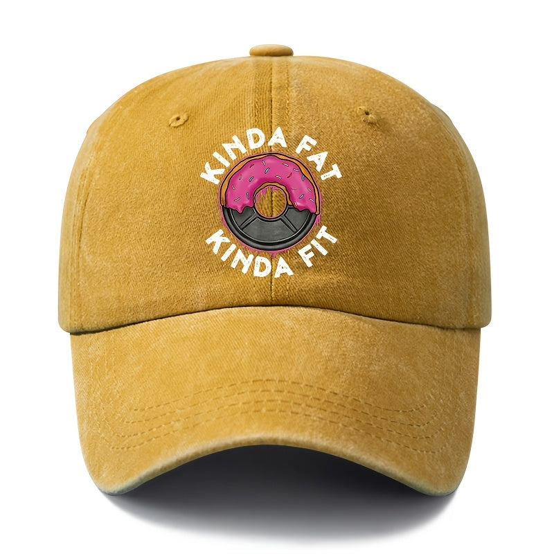 A Unisex Fashionable and Versatile Printed Donut Barbell Baseball Cap, Featuring a Classic Vintage Washed Outdoor Lightweight Curved Brim. This Trucker Baseball Cap Is Suitable for Casual Occasions Such as Outdoor Vacations, Travel, and Camping