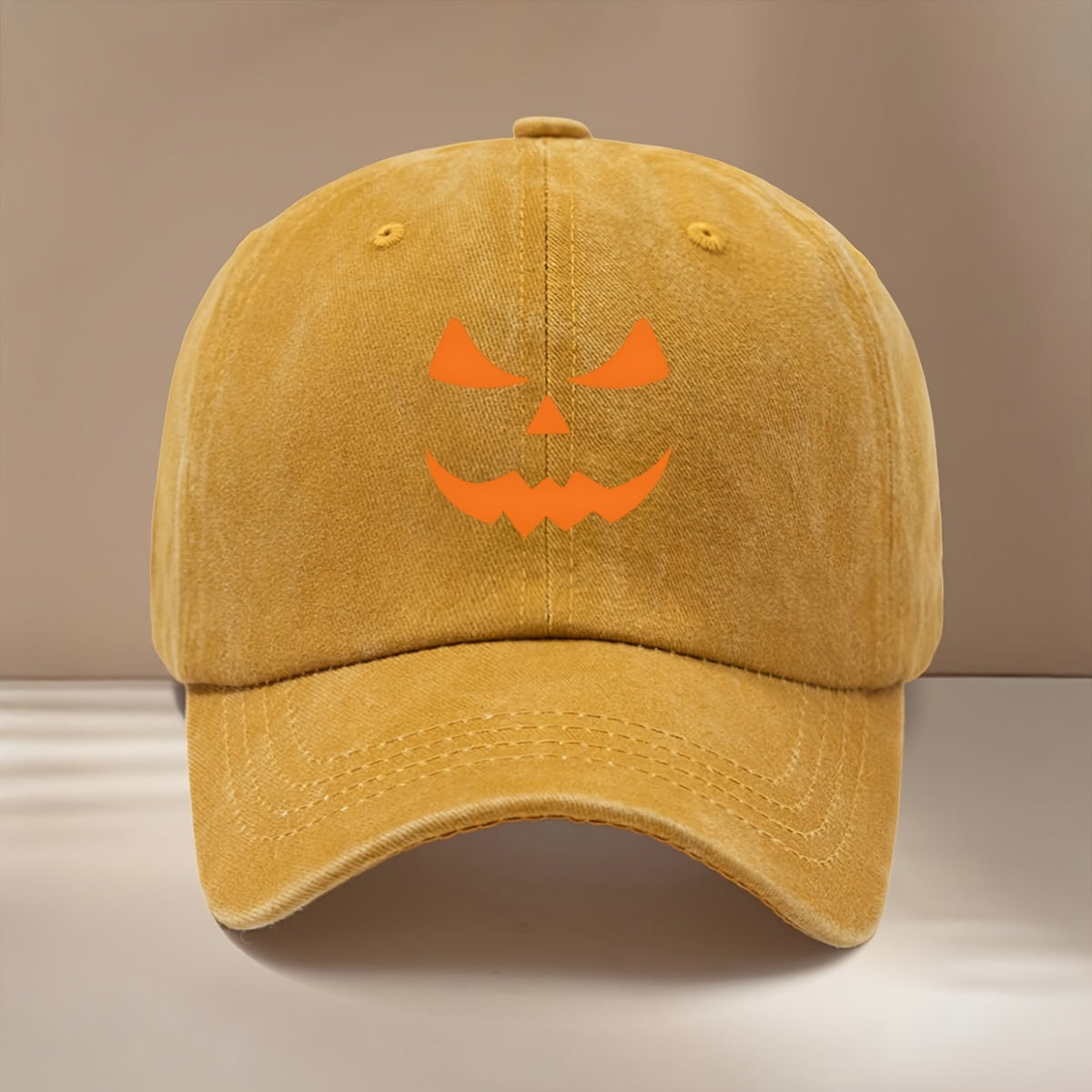Pumpkin Joyful Face Pattern Baseball Cap, Adjustable Size, Fashionable Hip-Hop Hat for Men and Women, Curved Brim Hat for Parties, Dinners, and Camping, Comfortable and Lightweight Duckbill Cap, Highly Versatile Six-Panel Hat, Simple with Textured
