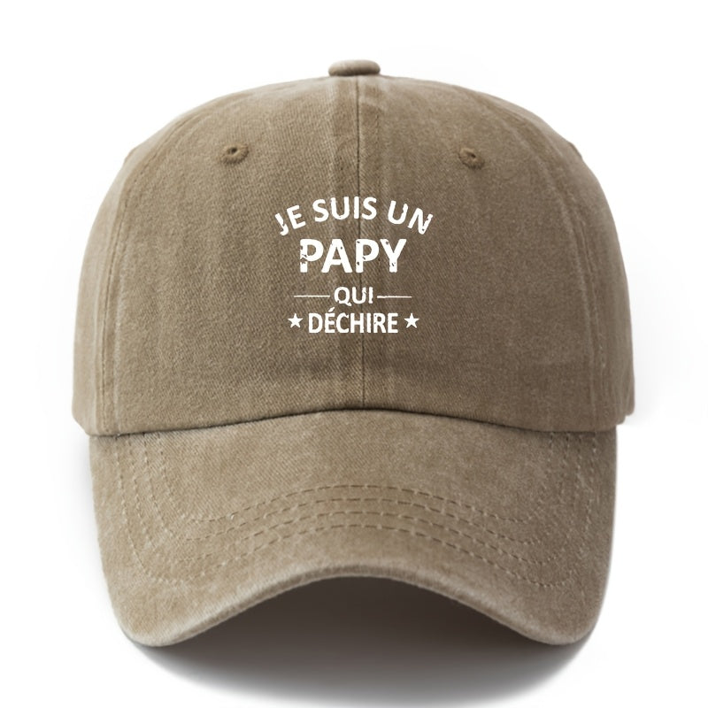 1 Unisex Fashion Versatile Printed Letter "JE SUIS UN PAPY" Baseball Cap | Classic Retro Lightweight Curved Brim, Ideal for Outdoor Travel, Camping, Casual Wear, and Festive Parties, Woven by MAKEFGE
