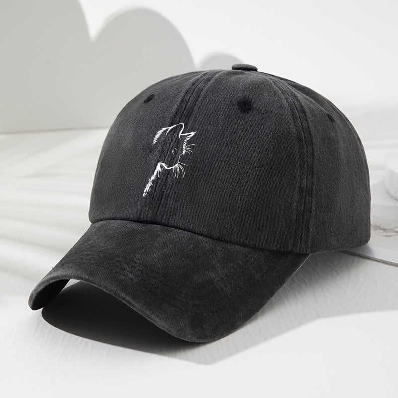 Unisex Vintage Cat Ear Baseball Cap, Trendy And Versatile, Comfortable And Breathable, Sun-Protective Hat for Outdoor Sports, Adjustable Lightweight Polyester Fiber in Classic Black