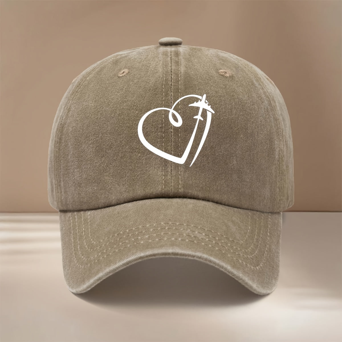 Airplane Line Heart Pattern Baseball Cap Comfortable Fashion Hip-Hop Hat Unisex Casual Hat for Parties, Camping, And Casual Outfits, Easy Curved Brim Cap, Lightweight Duckbill Cap, Individual All-Match Trendy Cool Six-Panel Cap, Versatile Style