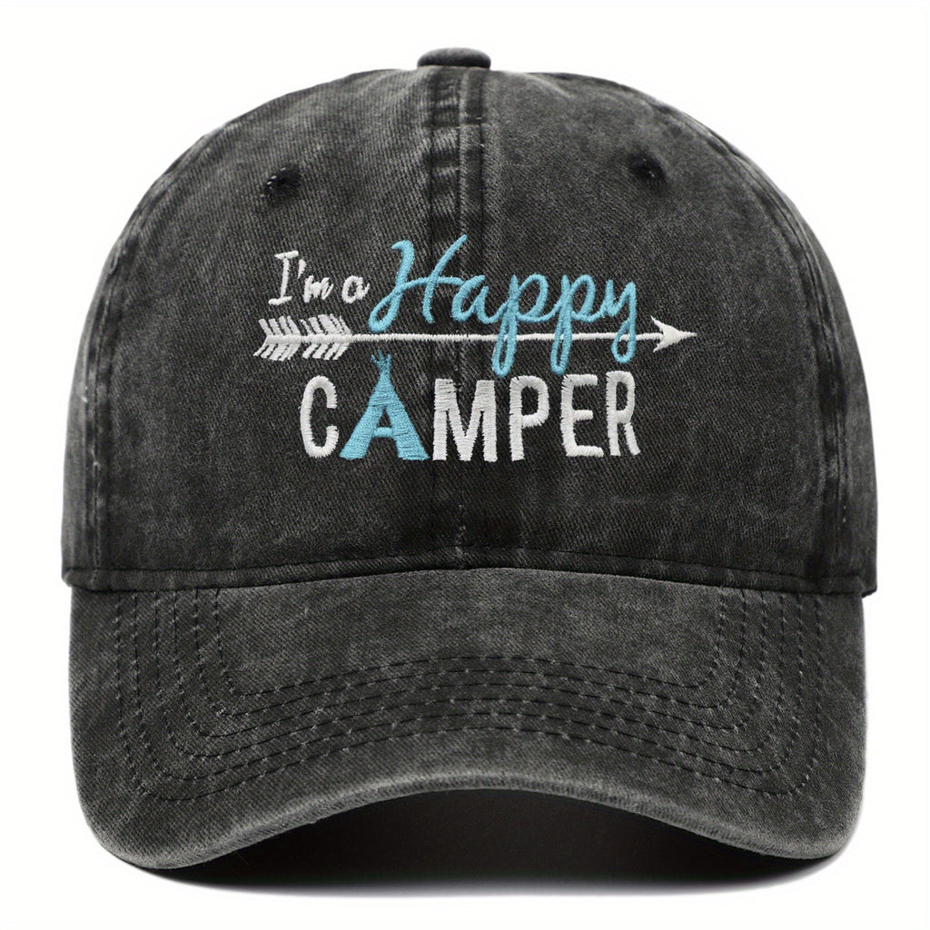 My Happy Camper Baseball Cap-Adjustable Retro Street Style Hat, Breathable Design, Multi-Color Optional Suitable for Outdoor Sports and Leisure Wear(Unisex), Camping Accessories, Adventure Equipment, Fashion Headdress