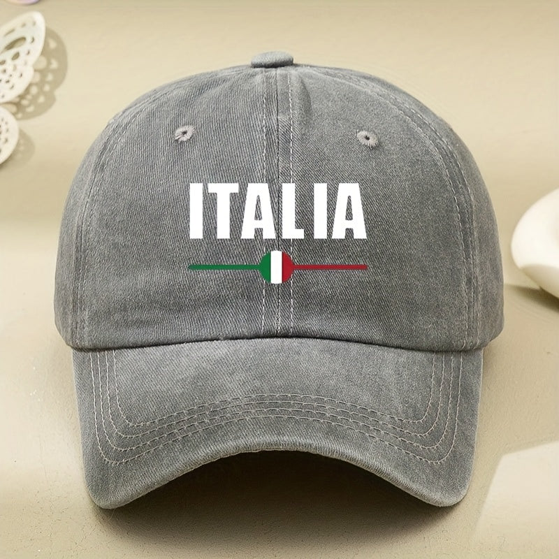 Italian White Letter Print Washed Vintage Baseball Cap, Casual Soft-Top Curved Brim Baseball Cap, Outdoor Duckbill Cap, Unisex Driver'S Cap, Distressed Washed Hat, Men'S Hat, Women'S Hat
