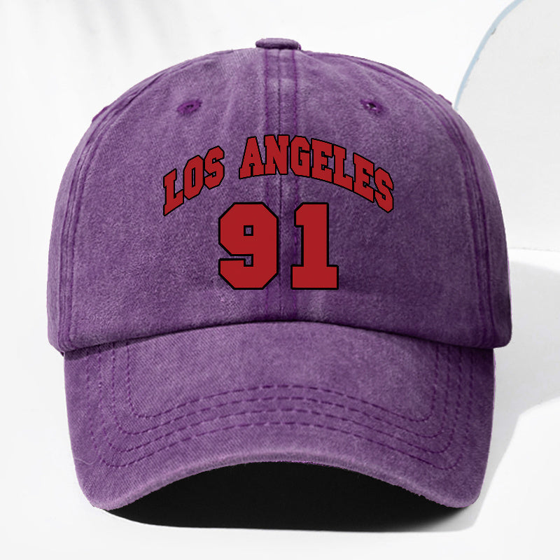 Unisex LOS ANGELES 91 Letter Print Washed Vintage Baseball Cap, Fashionable Sun Outdoor Hat for Men and Women, Adjustable Fit Trucker Hat Suitable for All Seasons and Daily Wear