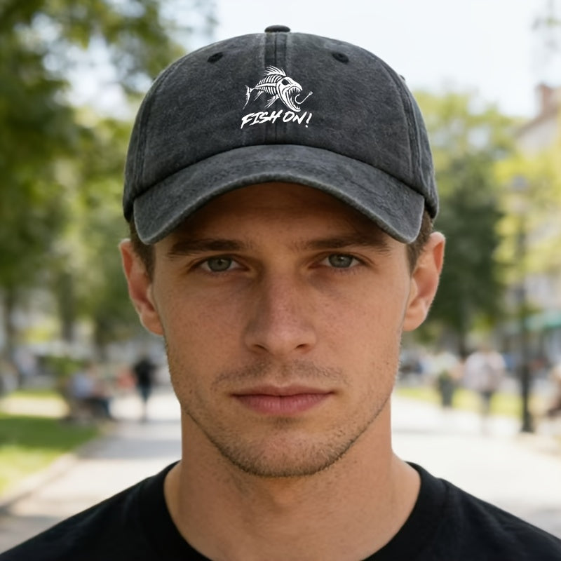 1 Unisex Fashion Printed Fishbone FISH ON Baseball Cap | Classic Vintage Washed Lightweight Curved Brim, Ideal for Outdoor Travel, Camping, Casual Daily Wear, Hip-Hop Festivals |, Woven, Brand: MAKEFGE