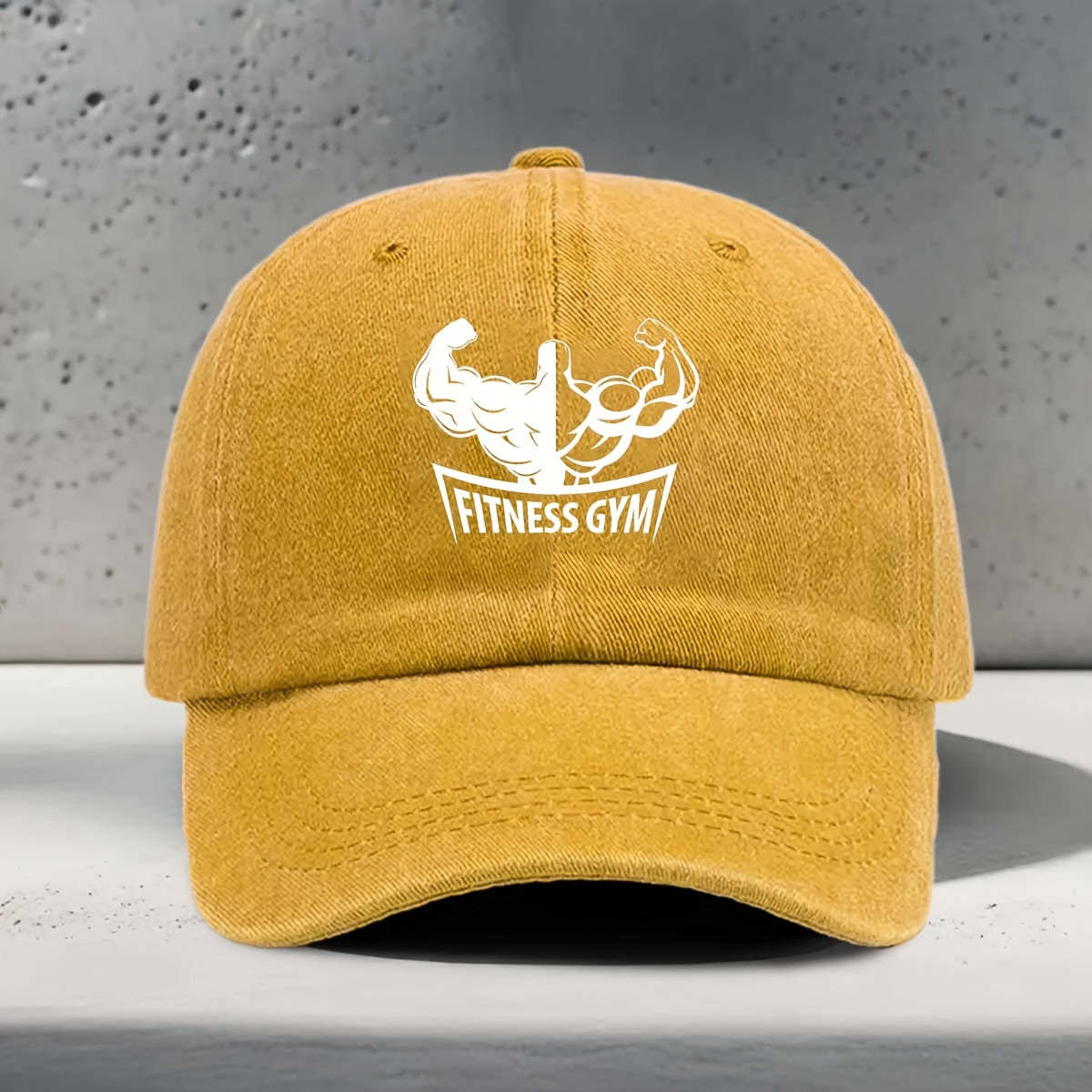 Men's & Women's Adjustable Baseball Cap with Muscle Silhouette & "FITNESS GYM" Print - Curved Brim Snapback Hat Suitable for Gym, Yoga, Outdoor Sports, Washed Style for Fitness Enthusiasts, Strength Training, Unisex