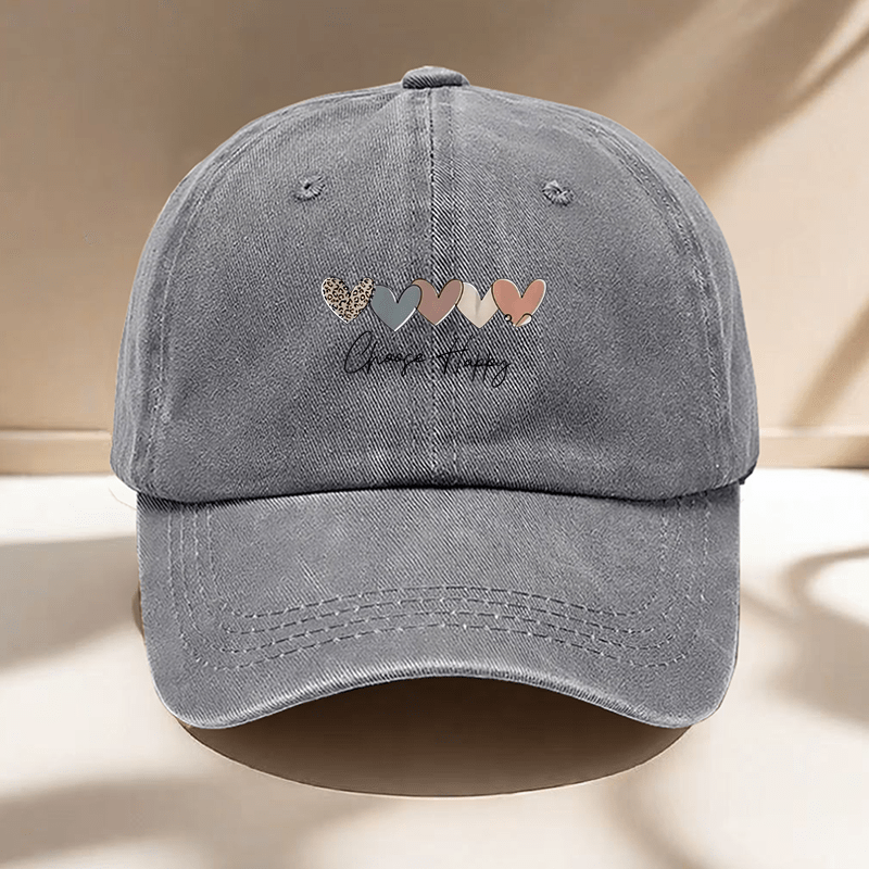 1pc Hat, "Heart and Happiness" Printed Baseball Cap, Adjustable Solid Color Hat, Dad Hat, Hiking Hat, Perfect for Outdoor Activities, Daily Outings, Shopping and Dating, Versatile Headwear Accessory