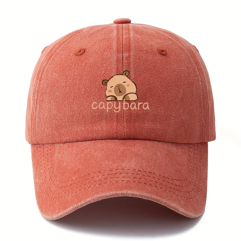 Unisex Capybara Print Baseball Cap | Lightweight 100% Polyester, Retro Washed Casual Outdoor Hat for Camping, Travel & Parties - Grey, Pink, Brown, Blue