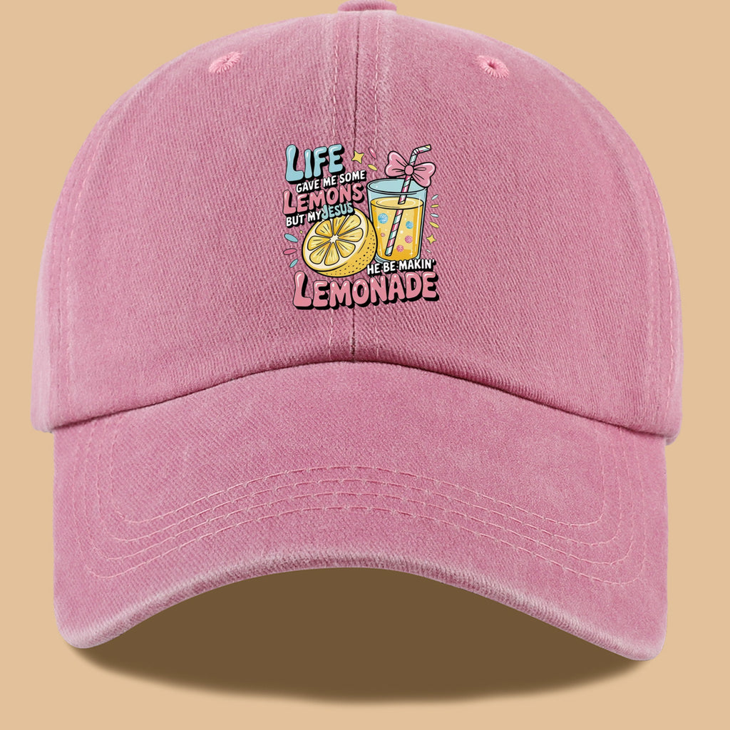 1pc "Life Gave Me Some Lemons but My Jesus He Be Makin' Lemonade" English Phrase Printed Baseball Cap, Fun Lemon and Lemonade Cup Illustration Sun Hat, Stylish, , and Aesthetically Pleasing, Unisex Adjustable Baseball Cap, Casual Street Hat