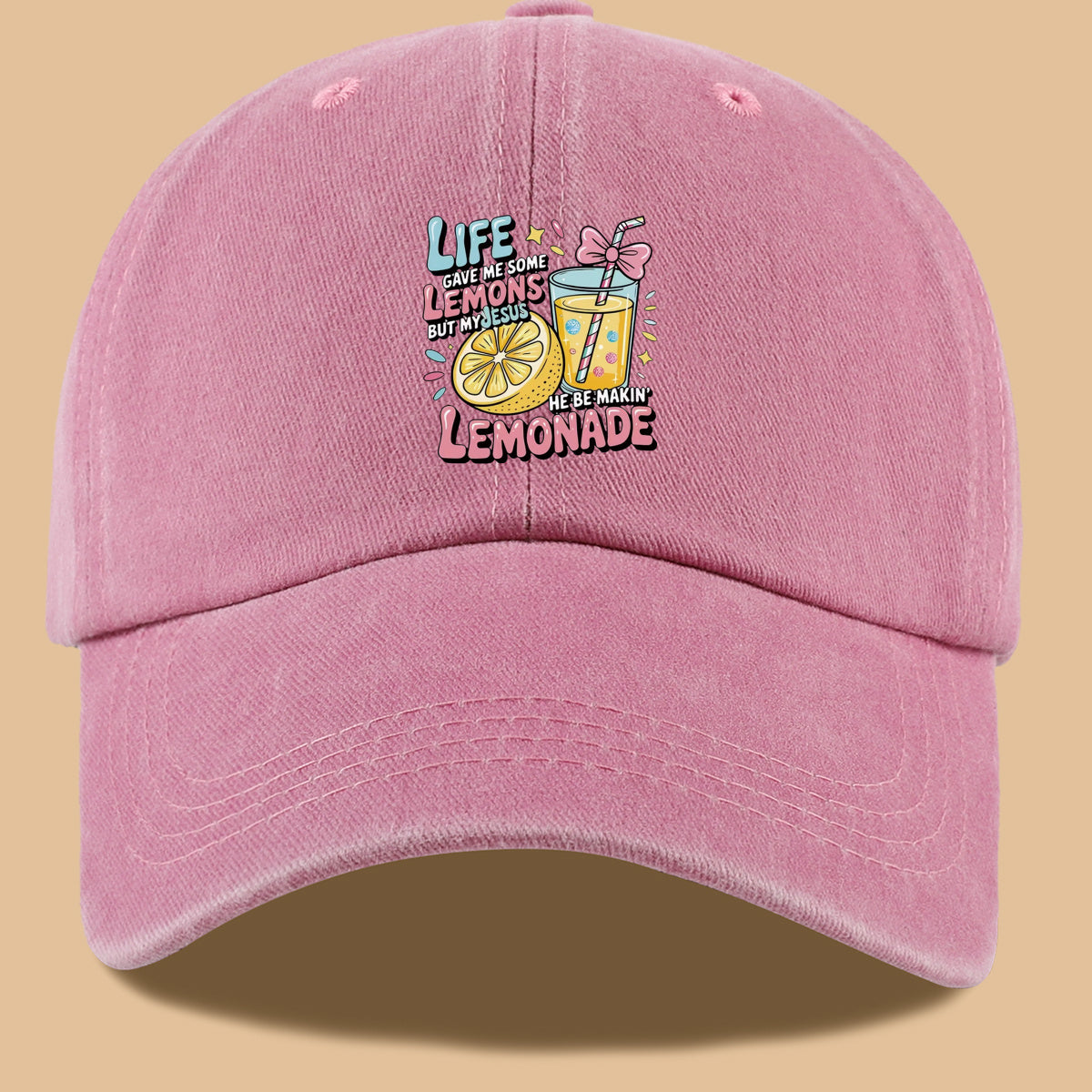 1pc "Life Gave Me Some Lemons but My Jesus He Be Makin' Lemonade" English Phrase Printed Baseball Cap, Fun Lemon and Lemonade Cup Illustration Sun Hat, Stylish, , and Aesthetically Pleasing, Unisex Adjustable Baseball Cap, Casual Street Hat