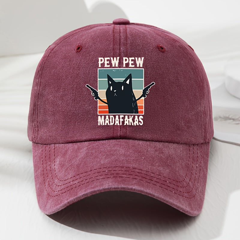 Men's & Women's "Pew Pew" Madafakas Graphic Baseball Cap - Adjustable, Lightweight, Polyester, Retro Style with Colorful Cat Design, Ideal for Outdoor Activities, Fishing, Camping, Outdoor Sports Cap | Retro Style Cap | Lightweight Headgear