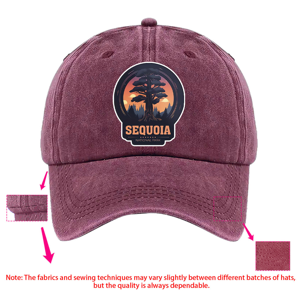 A Sequoia National Park-themed Baseball Cap with Fun Printed Patterns, Available in Multiple Colors and with Adjustable Size, Made of Washed Fabric
