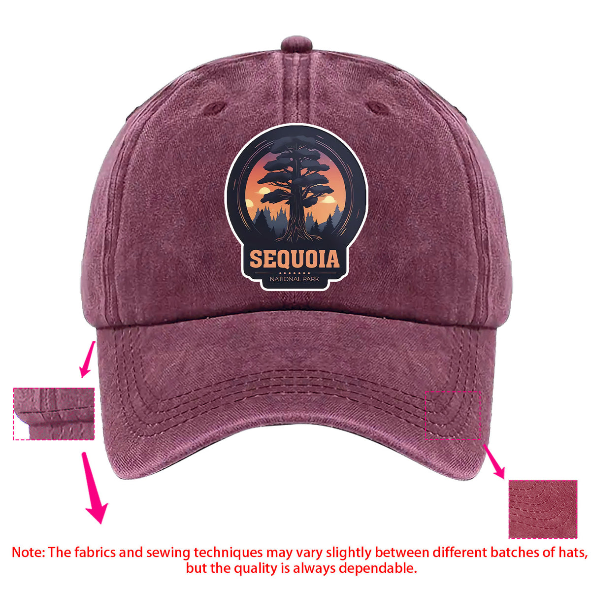 A Sequoia National Park-themed Baseball Cap with Fun Printed Patterns, Available in Multiple Colors and with Adjustable Size, Made of Washed Fabric