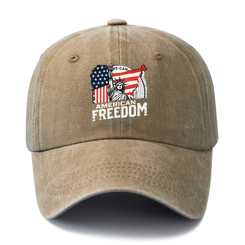 A Unisex Fashionable and Versatile Printed FREEDOM Statue of Liberty Baseball Cap, Classic Vintage Washed Outdoor Lightweight Curved-brim Hat, Trucker Baseball Cap, Suitable for Outdoor Vacations, Travel, Camping, and Other Casual Occasions