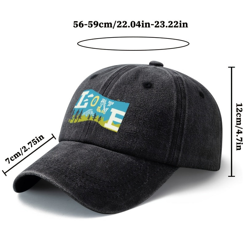 Unisex Fashion Versatile Printed LOVE Outdoor Baseball Cap, Classic Retro Washed Outdoor Lightweight Curved Brim Hat, Trucker Cap, Suitable for Outdoor Vacation Travel Camping And Other Casual Occasions, Holiday Party Hip-Hop Hat