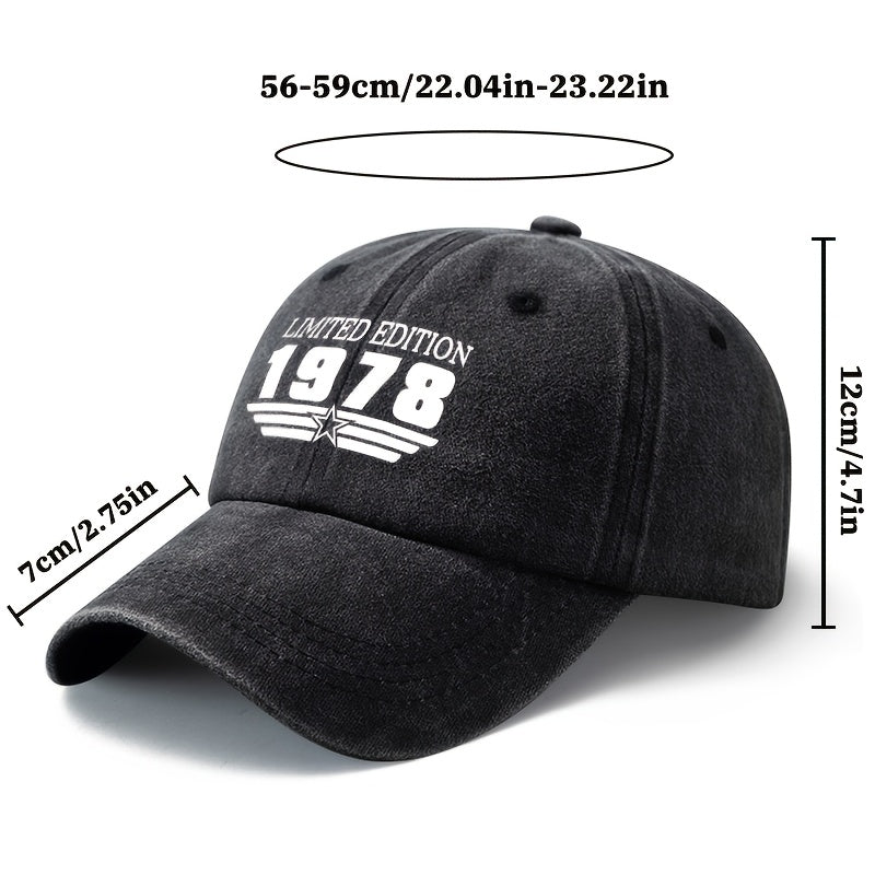 A Unisex Fashion Versatile Printed LIMITED EDITION 1978 Baseball Cap, Classic Retro Washed Outdoor Lightweight Curved Brim Hat, Trucker Baseball Cap, Suitable for Outdoor Vacation Travel Camping And Other Leisure Occasions
