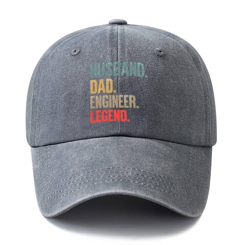 A Unisex, Fashionable and Versatile Printed Baseball Cap with a Stepwise Identity Statement, HUSBAND DAD ENGINEER Baseball Cap, Classic Retro Washed Outdoor Lightweight Curved Brim Cap, Trucker Baseball Cap, Suitable for Outdoor Vacations, Travel, Ca