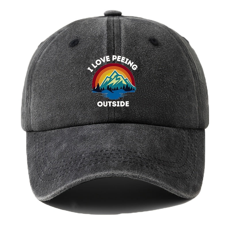 A Printed Washed Vintage Unisex Baseball Cap, Adjustable, in European and American Fashion, Featuring a Duckbill Style, Suitable for Outdoor Camping, Travel, Parties, Hip-hop, and Curved-brim Designs, Making It a Trendy Baseball Cap