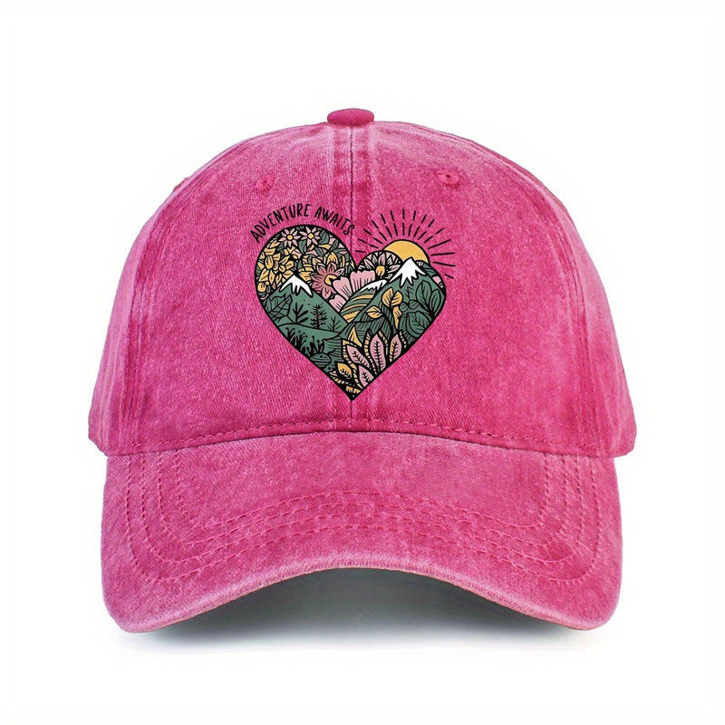 Unisex 100% Baseball Cap, Floral and Mountain View Print, Adjustable Buckle Closure, Lightweight, Breathable, Sun-protective, Ideal for Outdoor Sports and Summer Activities