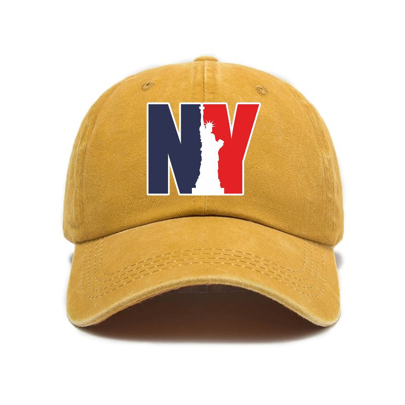 1 Washed Distressed Print Baseball Cap for Adults, NY Statue of Liberty Print, Washed Vintage Distressed Soft Top Baseball Cap, Unisex Versatile Baseball Cap