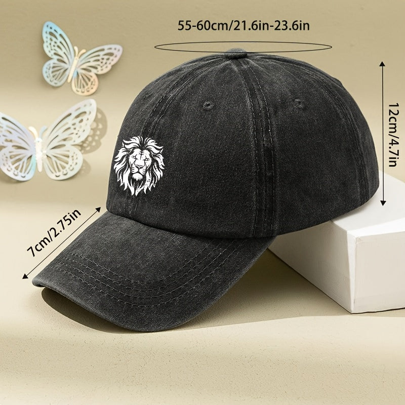 Men's & Women's Vintage Lion Baseball Cap - White Retro Dad Hat with Lion Print, Soft Washed Pull-String Cap Suitable for Outdoor Driving, Machine Washable Unisex Driving Hat