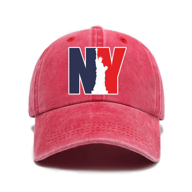 1 Washed Distressed Print Baseball Cap for Adults, NY Statue of Liberty Print, Washed Vintage Distressed Soft Top Baseball Cap, Unisex Versatile Baseball Cap