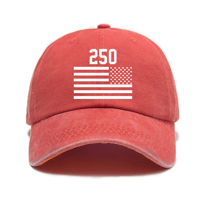 Washed Distressed Printed Baseball Cap Adult All-Match Vintage 250Th Anniversary Print Washed Distressed Soft Brim Sun Hat Unisex Trendy Baseball Cap