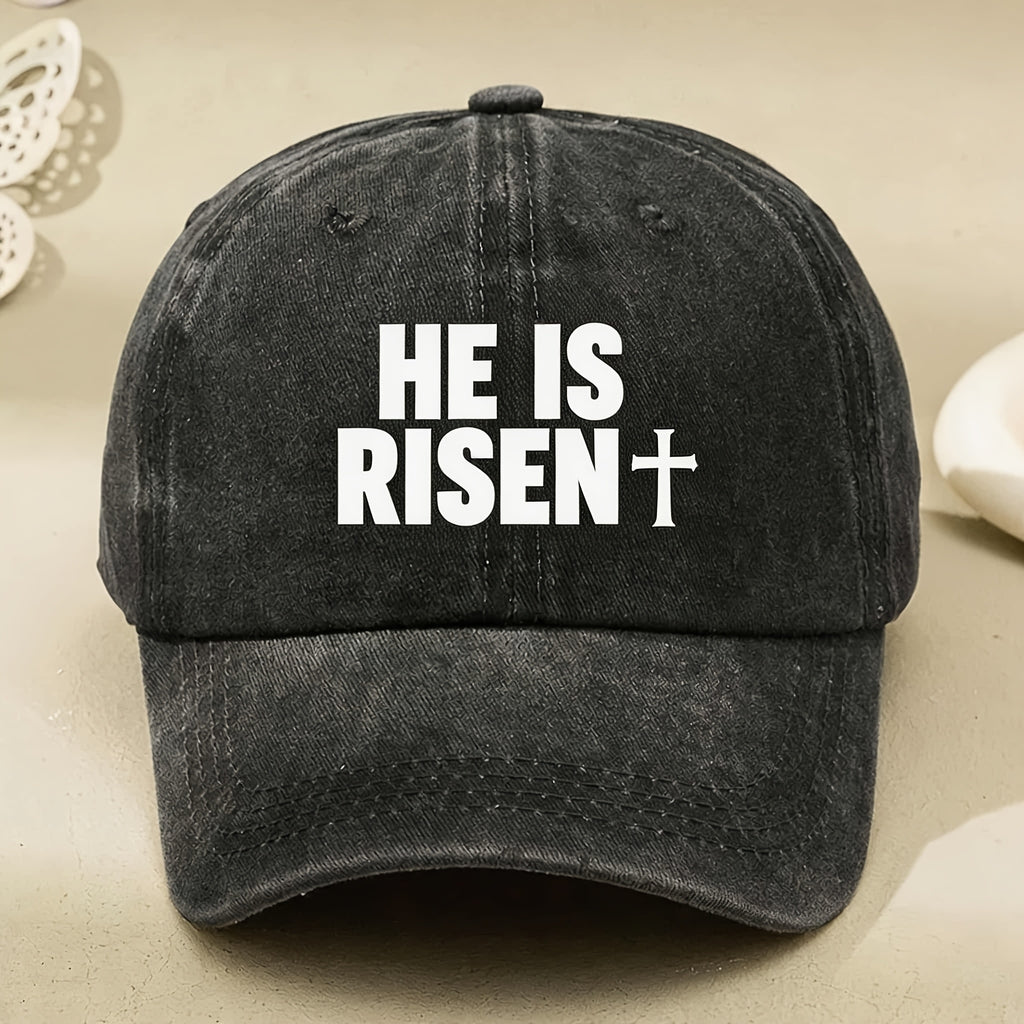 He Is Risen Cross Embroidered Christian Vintage Baseball Cap for Men And Women Easter Casual Street Style